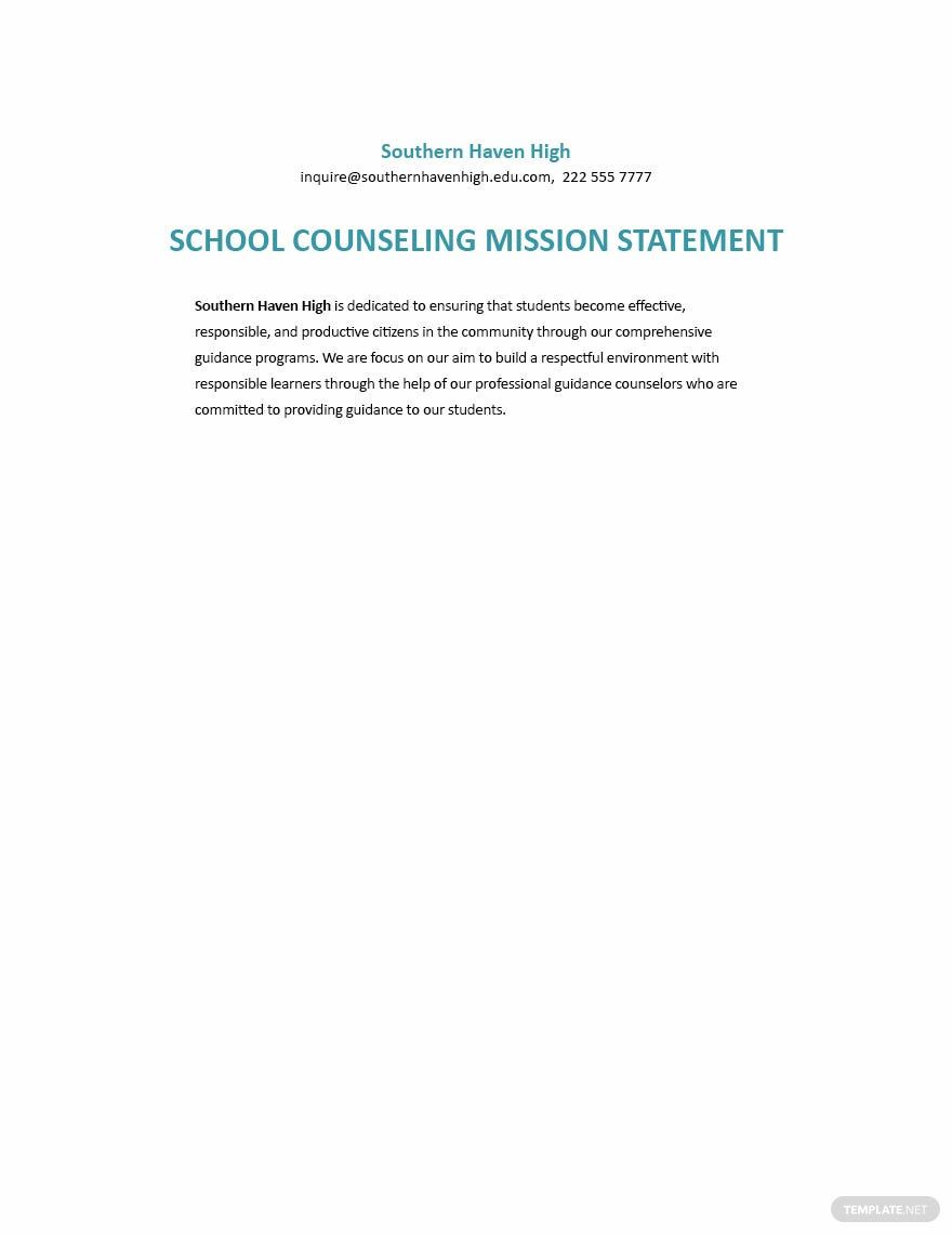 Free Sample School Counseling Mission Statement Template