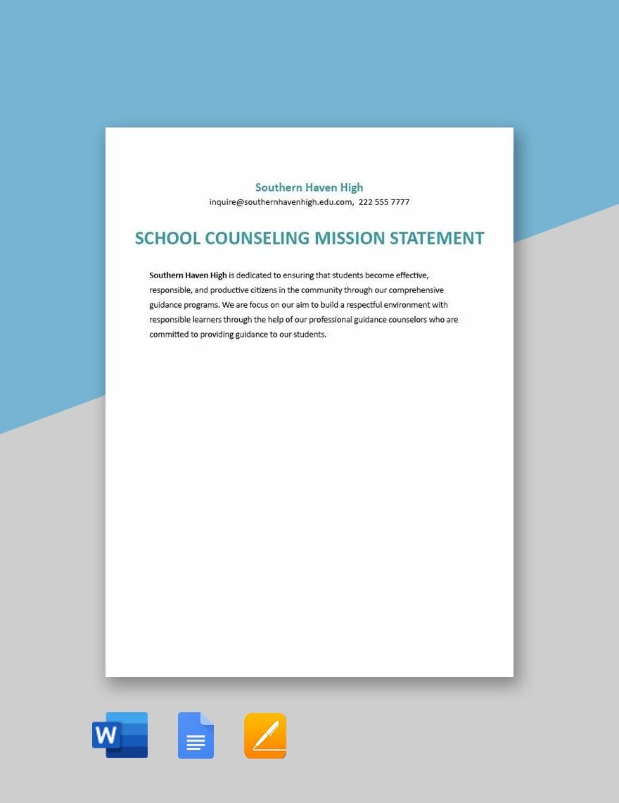 Sample School Counseling Mission Statement Template in Word, Google Docs