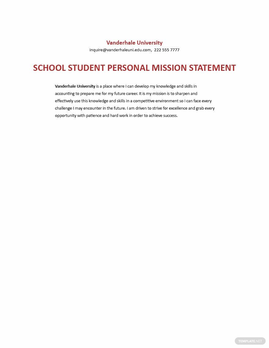 School Student Personal Mission Statement Template