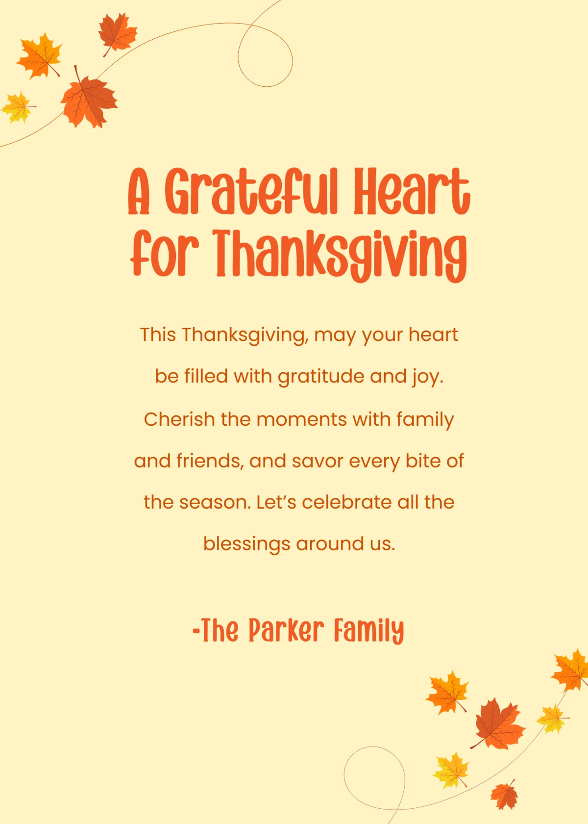 Free Simple Thanksgiving Wishes Template to Edit Online