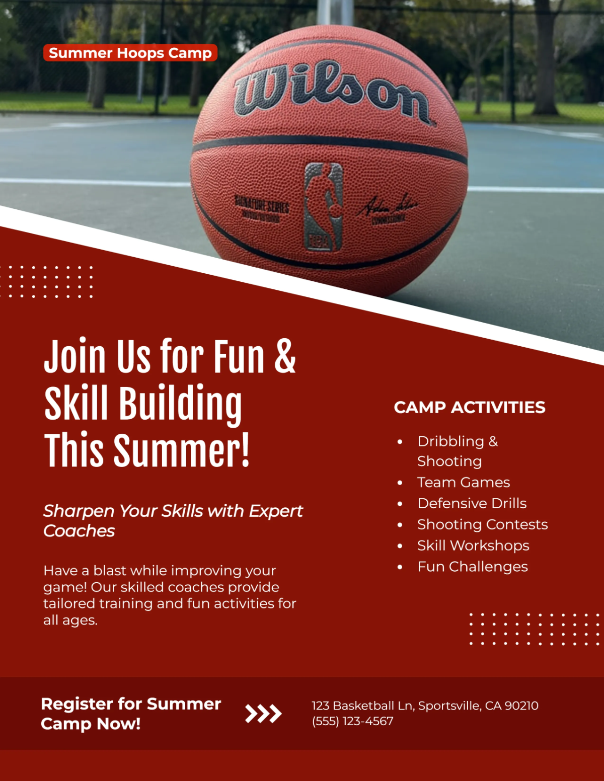 Free Summer Camp Basketball Flyer Template to Edit Online