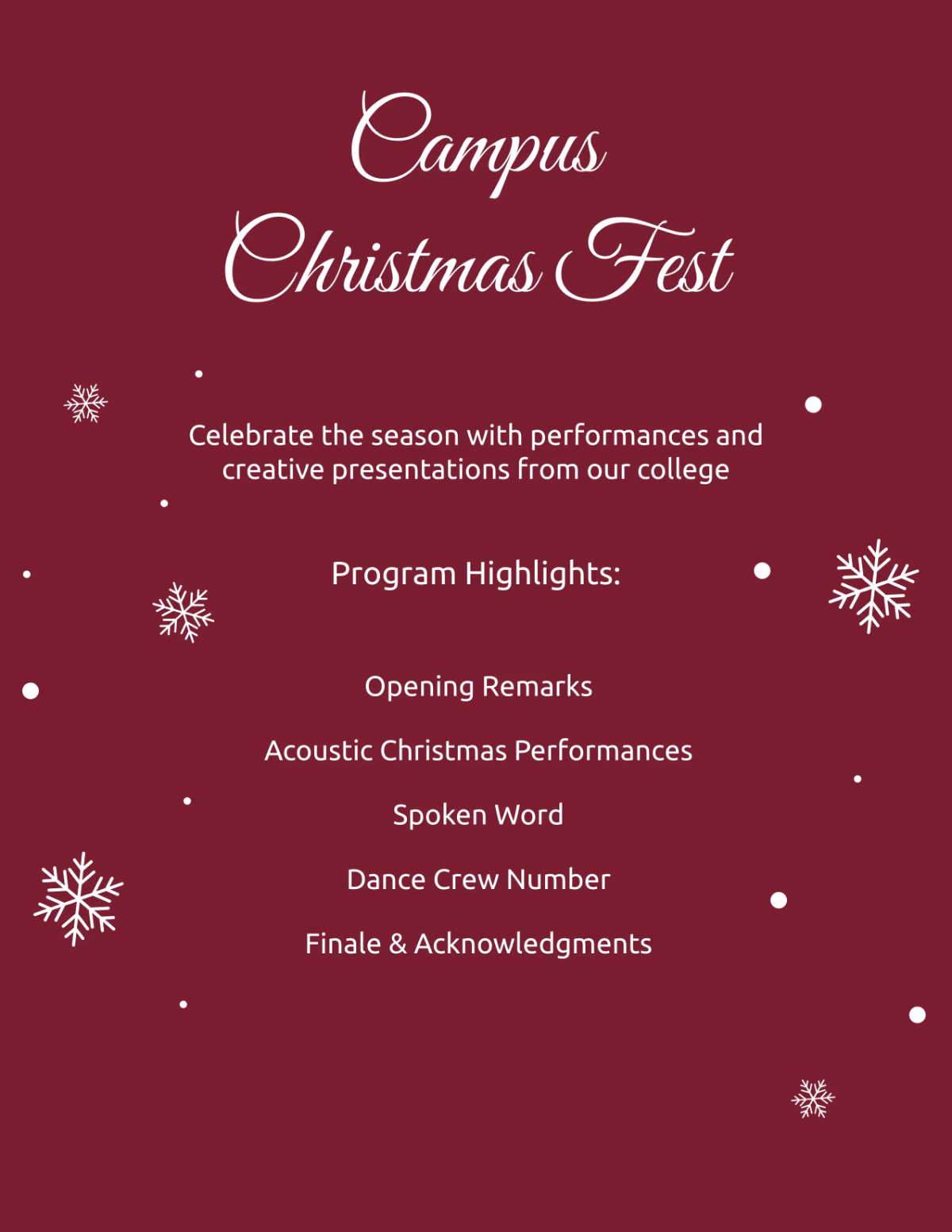 Free College Christmas Program Template to Edit Online