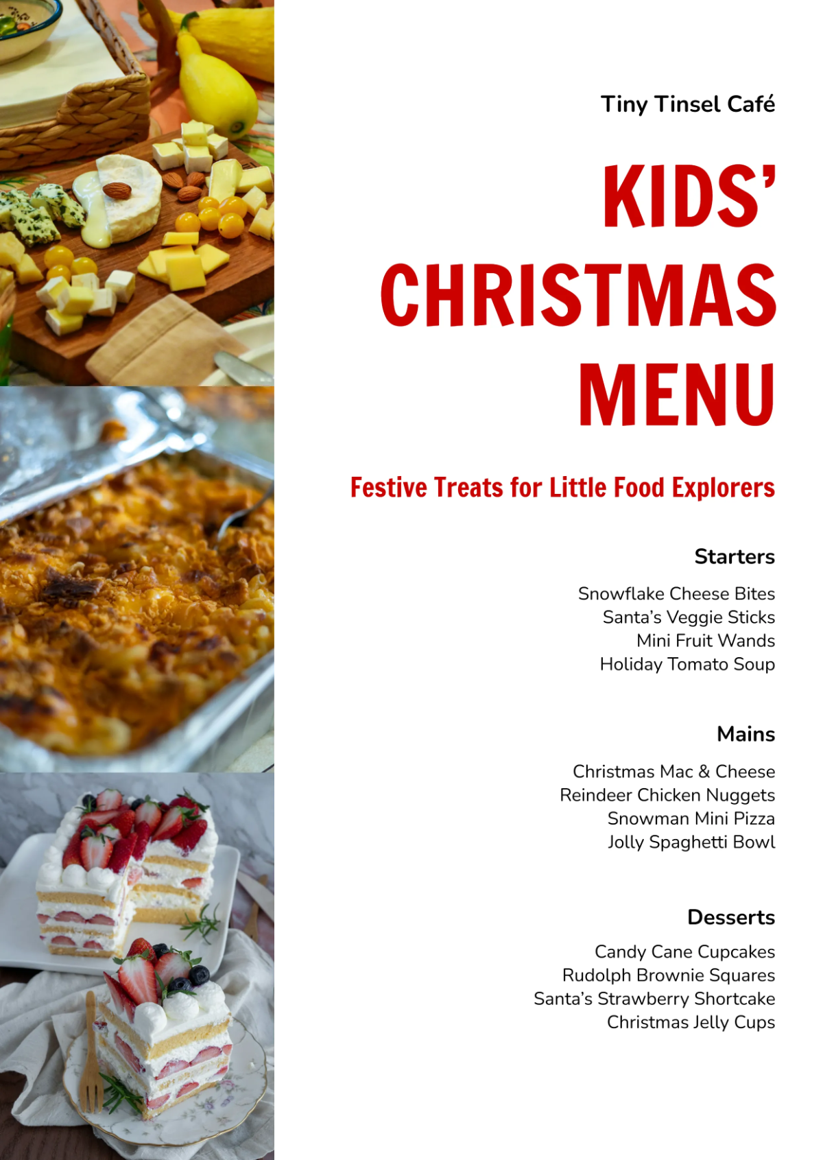 Free Christmas Menu for Kids Template to Edit Online