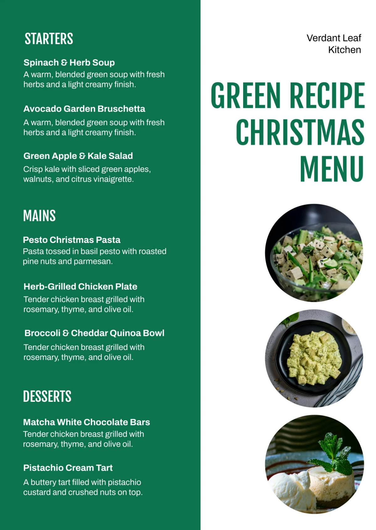 Free Green Recipe Christmas Menu Template to Edit Online