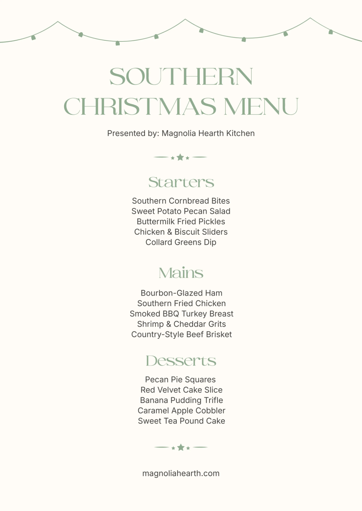 Free Southern Christmas Menu Template to Edit Online
