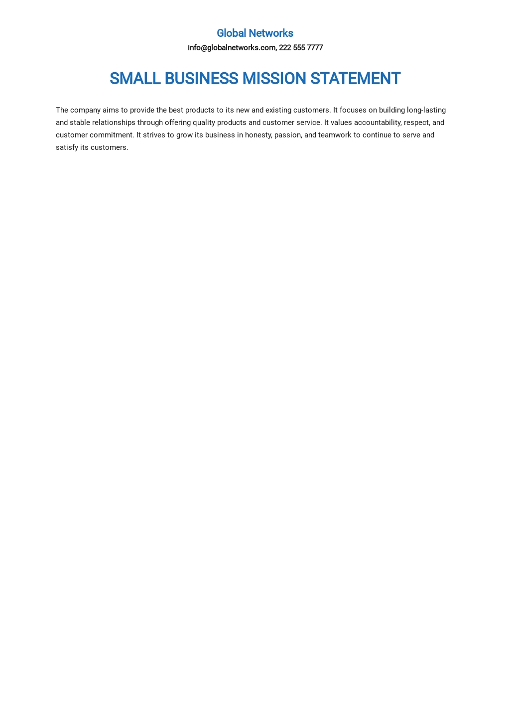 Free Sample Small Business Mission Statement Template - Google Docs ...