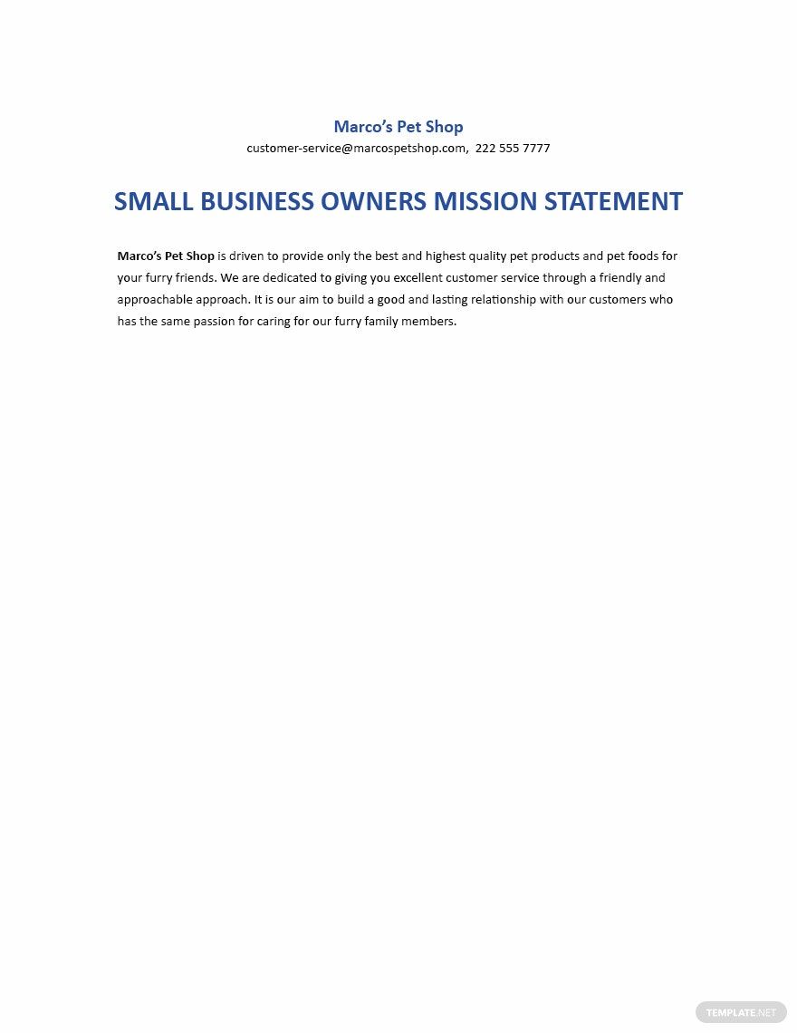 Mission Statement Example for Small Business Owners Template