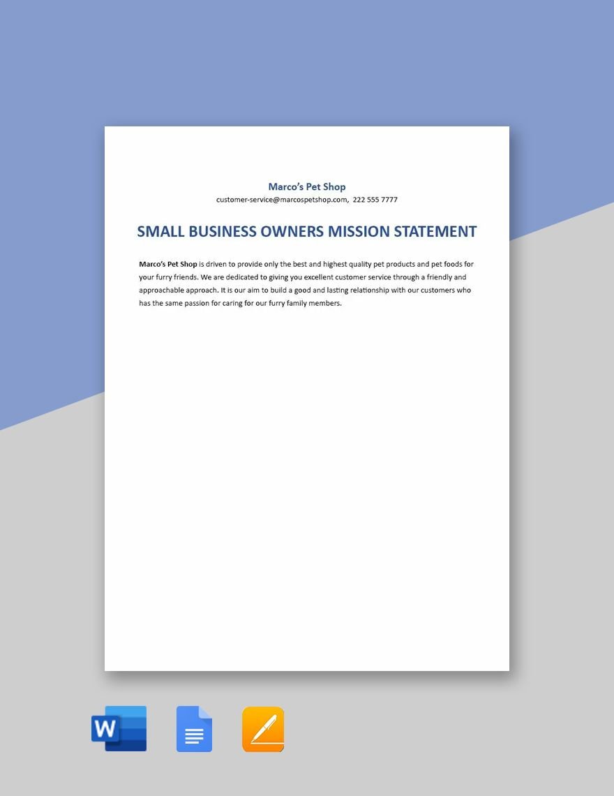 Mission Statement Example for Small Business Owners Template