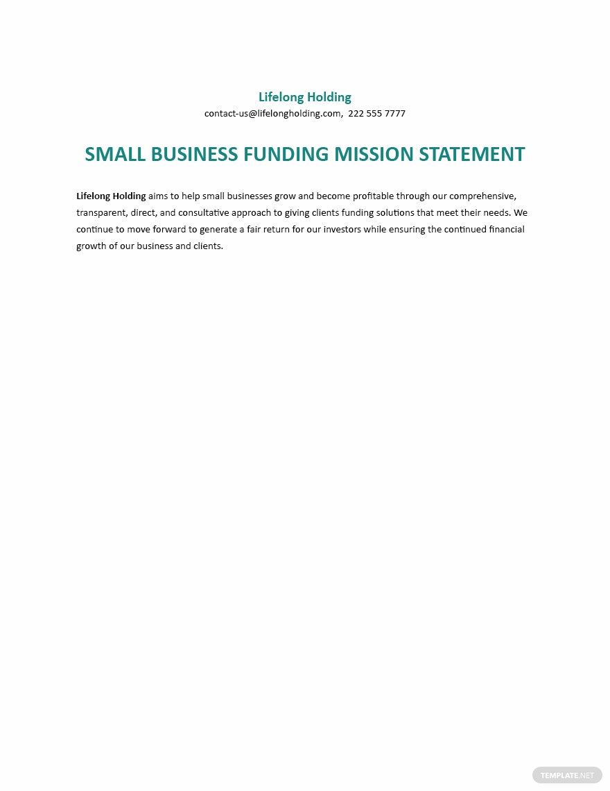 Free Small Business Funding Mission Statement Template