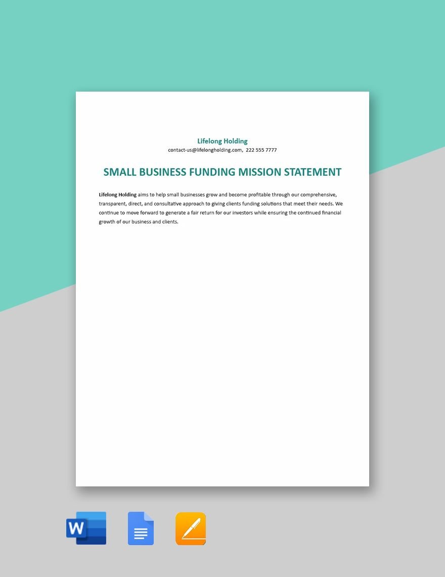 Small Business Funding Mission Statement Template