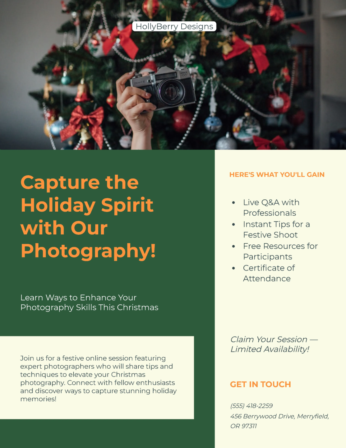 Free Photography Christmas Flyer Template to Edit Online
