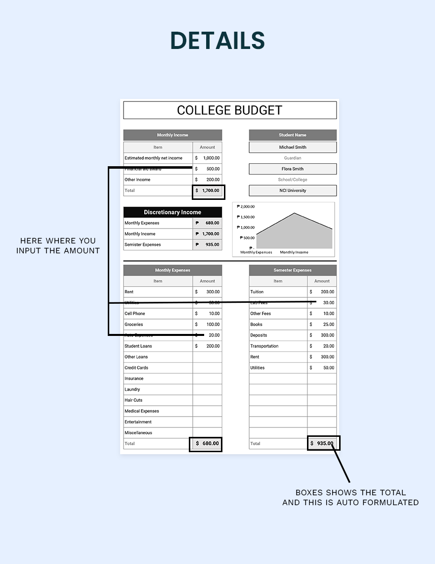 Sample College Budget Template