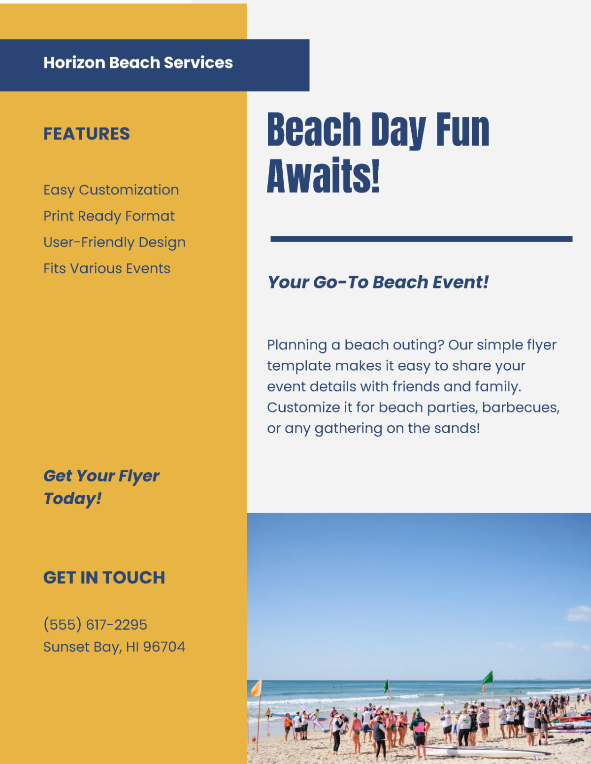 Free Simple Printable Beach Flyer Template to Edit Online