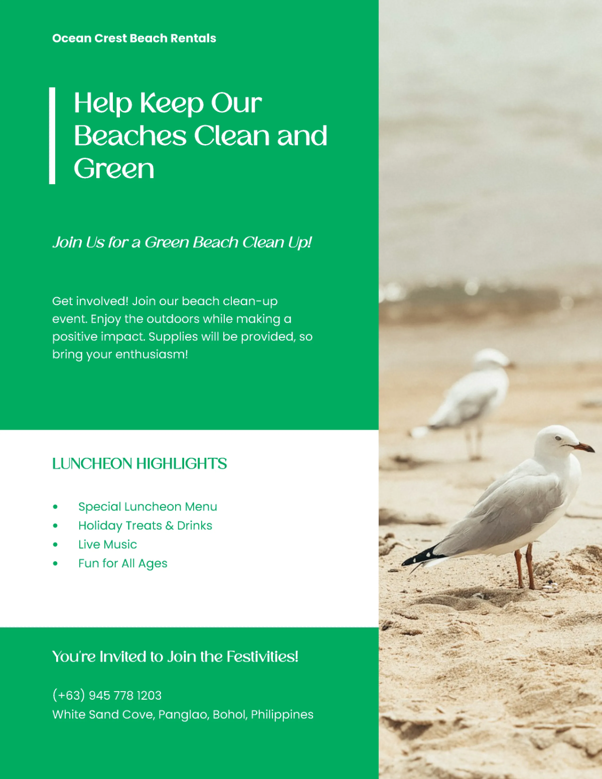 Free Green Beach Clean Up Flyer Template to Edit Online