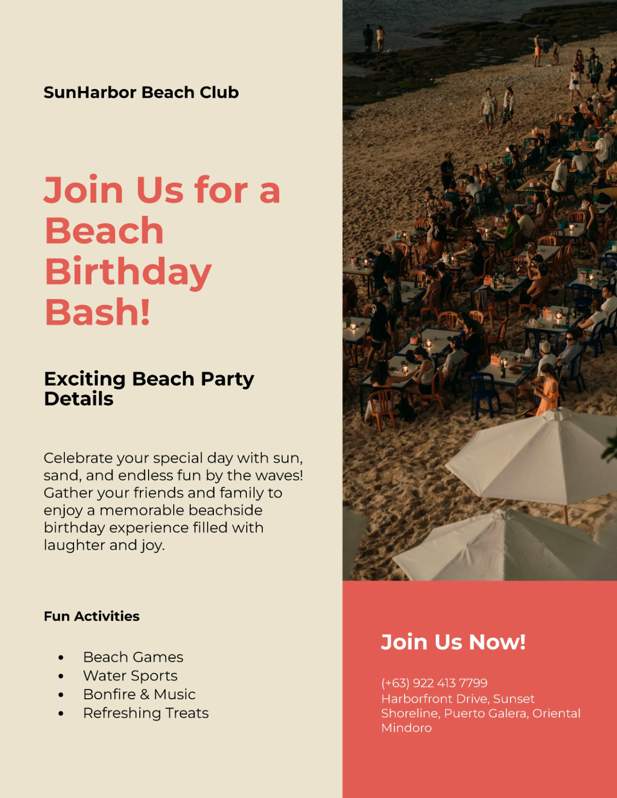 Free Birthday Celebration Beach Flyer Template to Edit Online