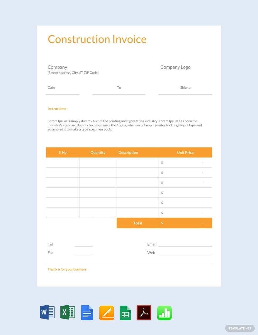 Construction Invoice Templates
