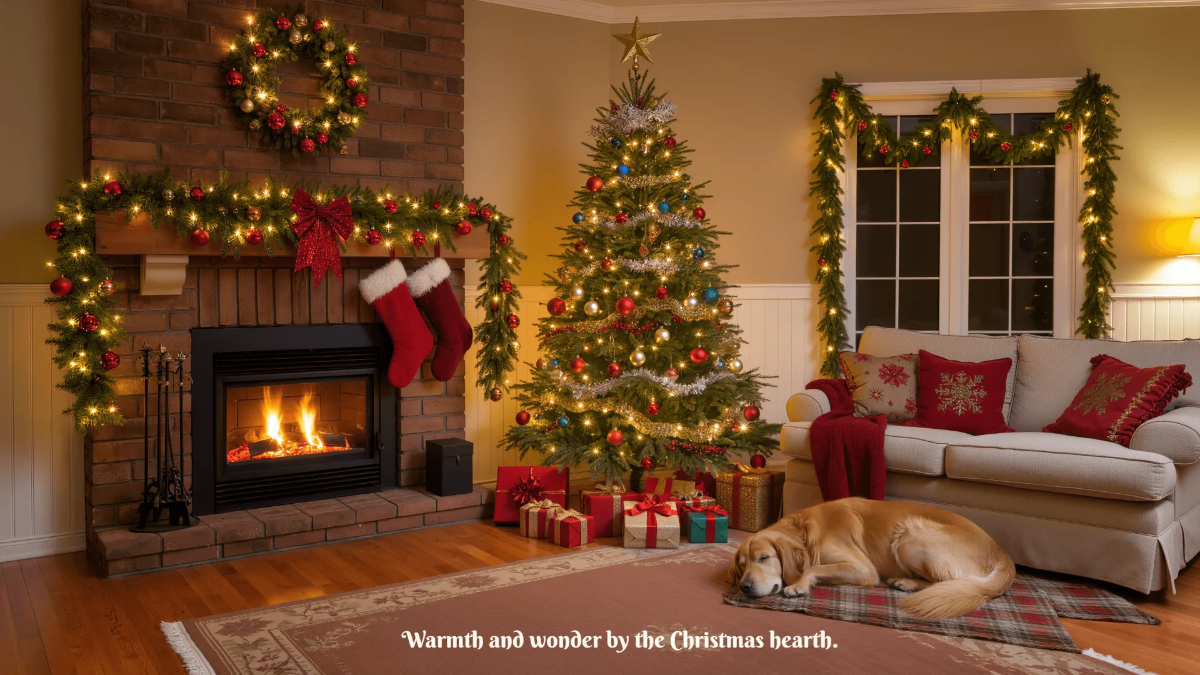 Free Fireplace Christmas Background Template to Edit Online