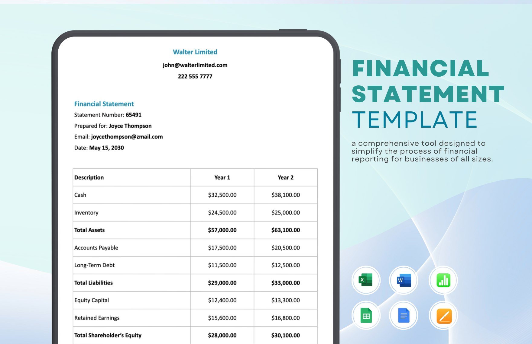 Financial Statement Template in Word, Google Docs, Excel, Google Sheets, Apple Pages, Apple Numbers