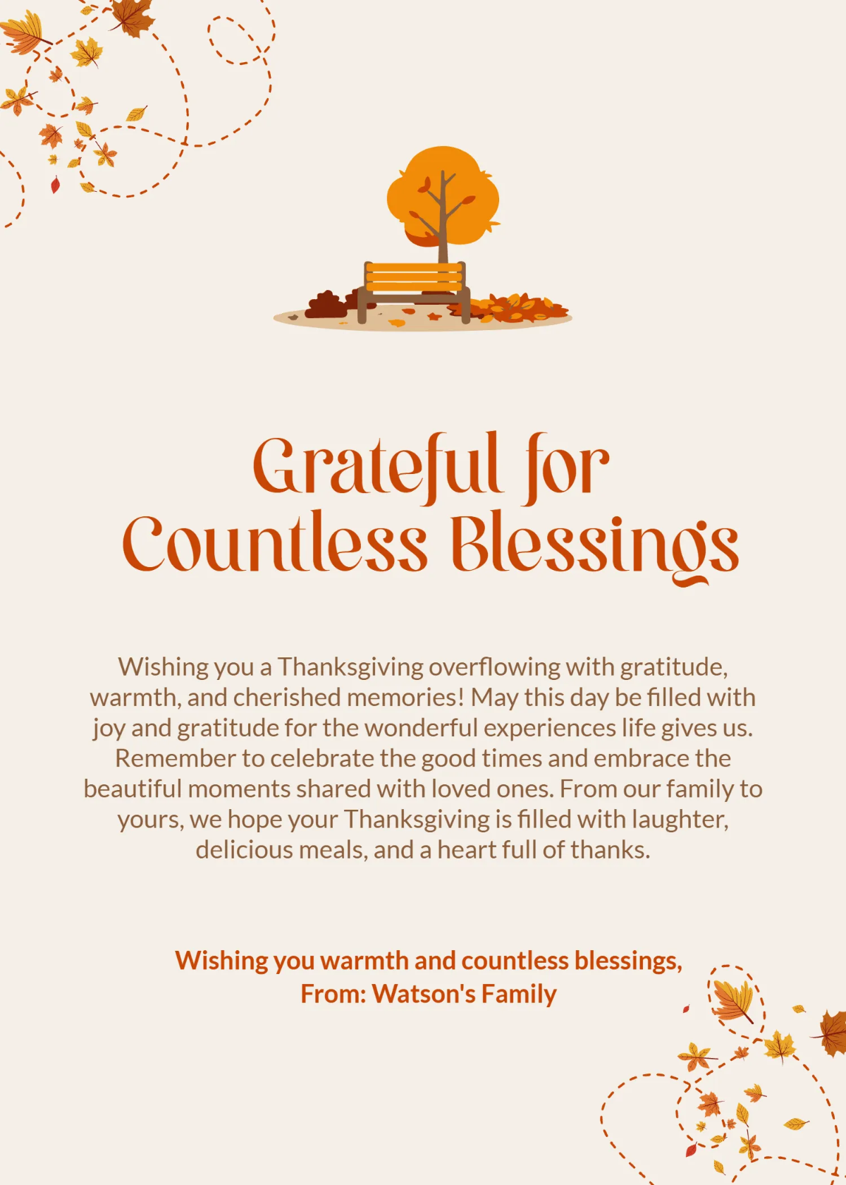 Free Thanksgiving Greetings Wishes Template to Edit Online
