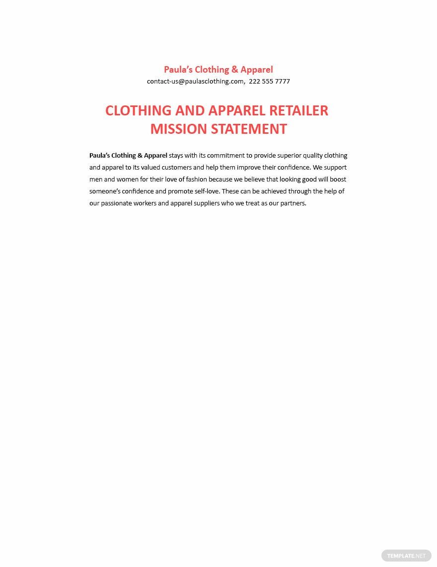 Free Clothing and Apparel Retailer Mission Statement Template