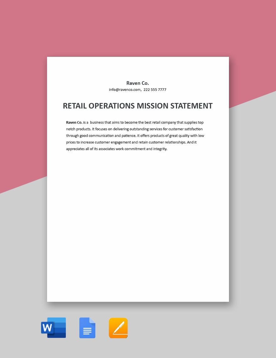 Retail Operations Mission Statement Template