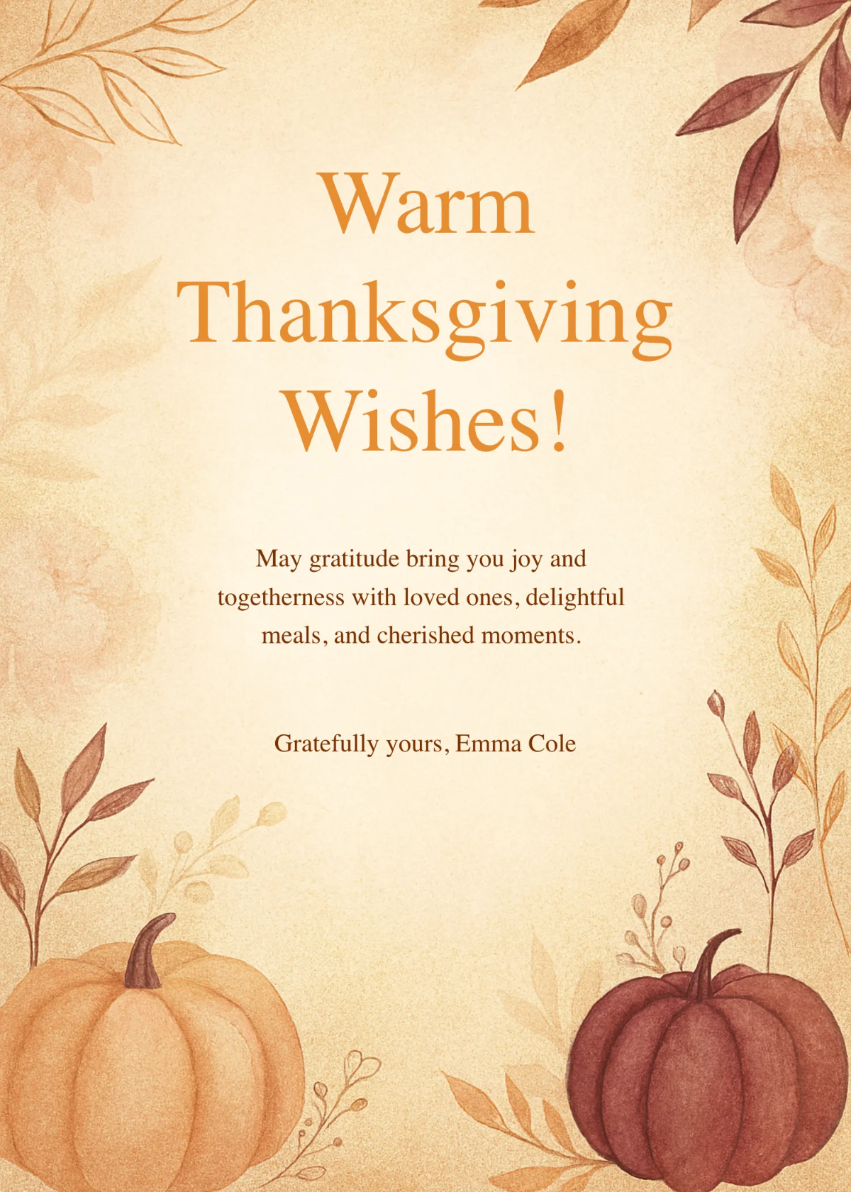 Free Elegant Thanksgiving Wishes Template to Edit Online