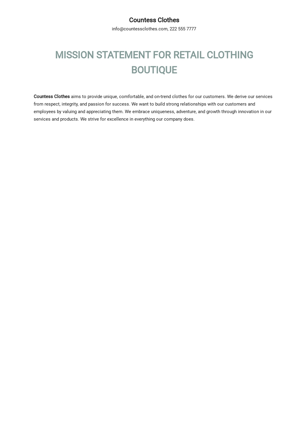 Clothing Business Mission Statement Example Template Google Docs