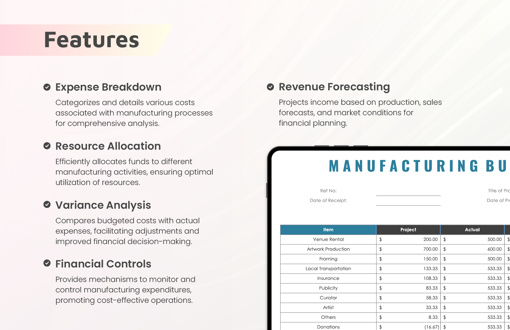 Manufacturing Budget Template
