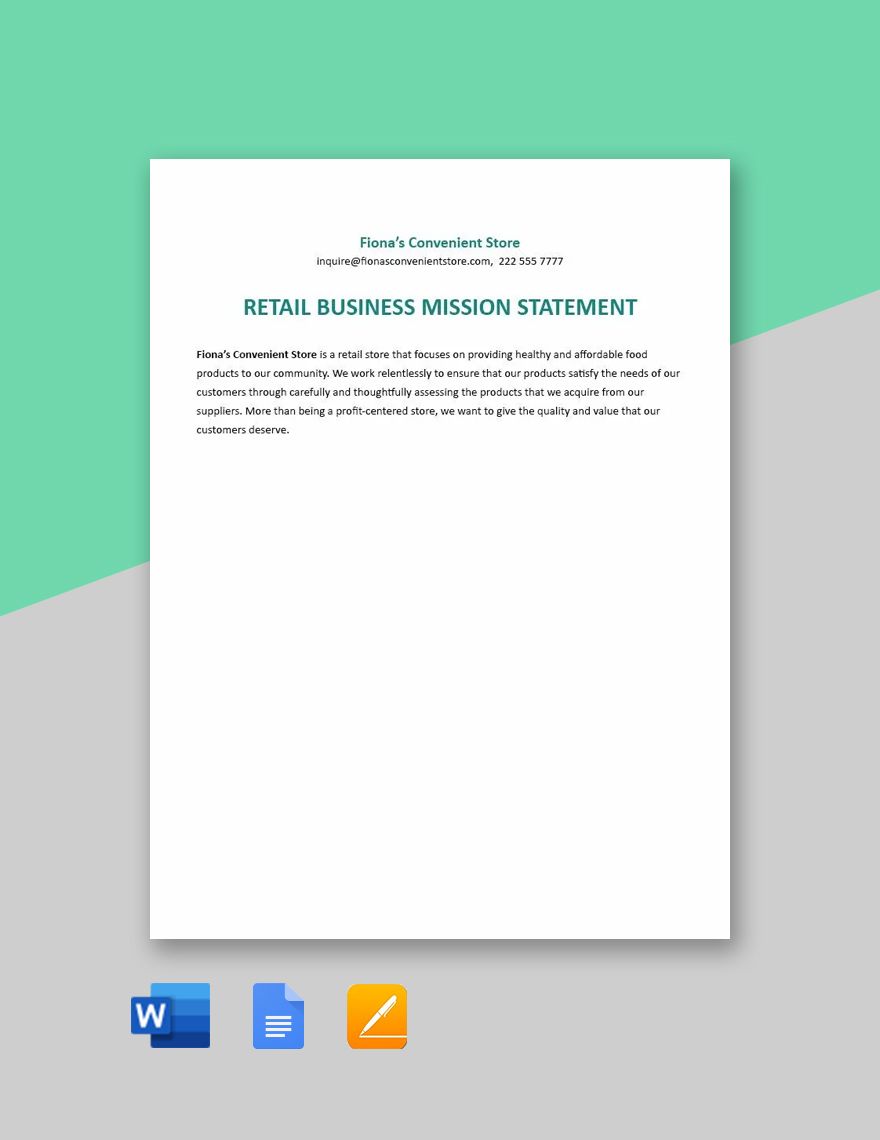 Retail Business Mission Statement Template