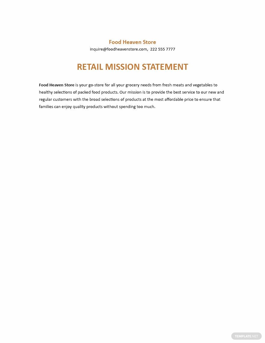 Retail Mission Statement Sample Template