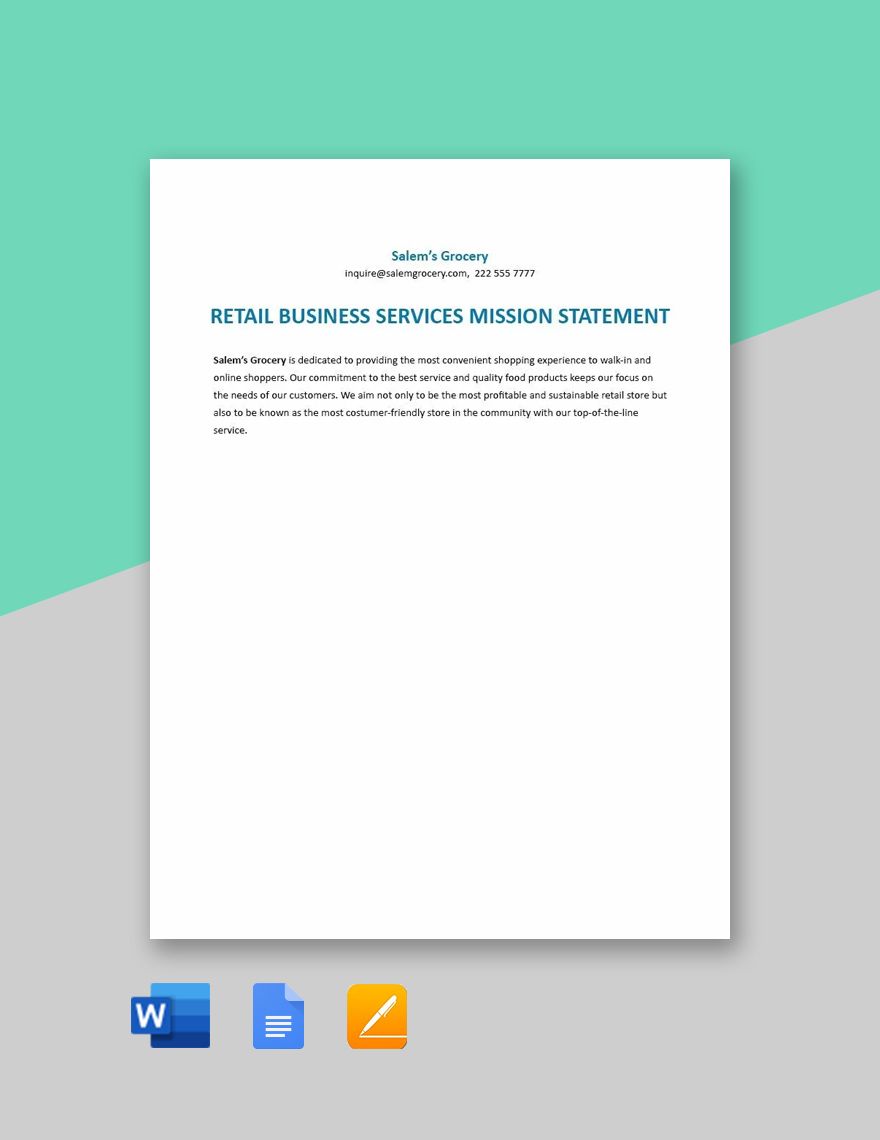 Retail Business Services Mission Statement Template