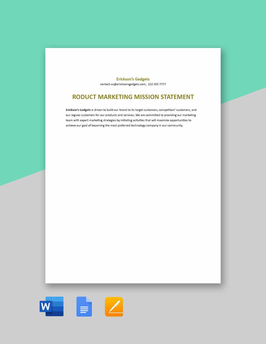 Product Marketing Mission Statement Template