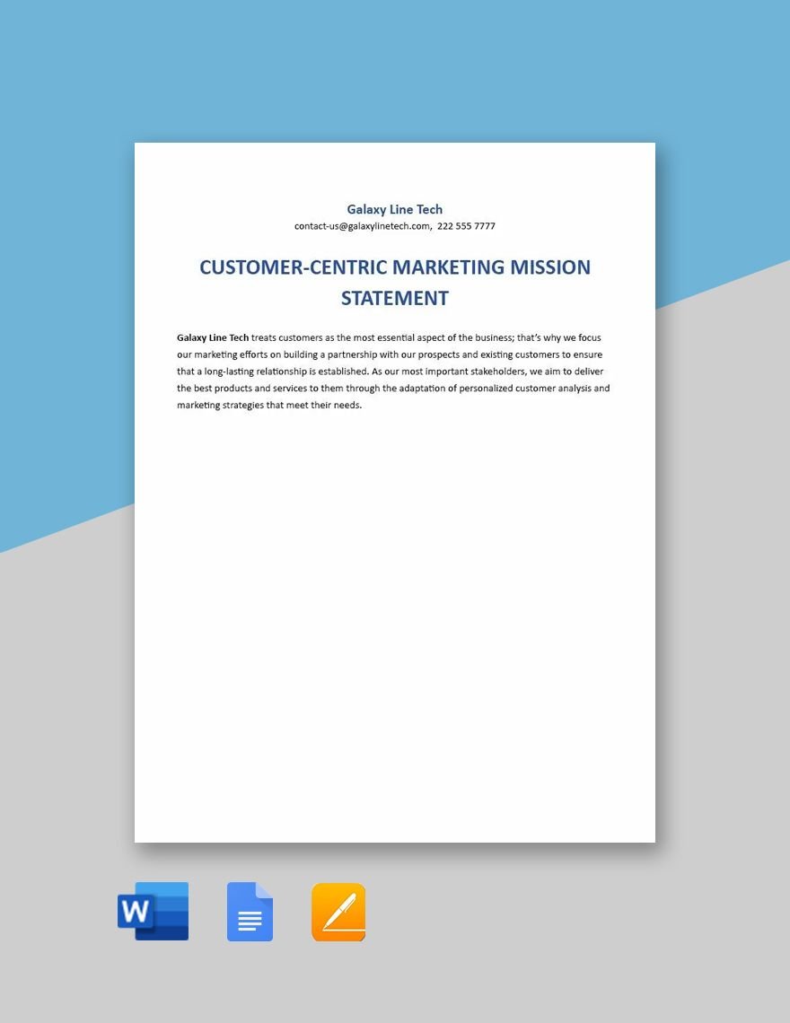 Customer Centric Marketing Mission Statement Template