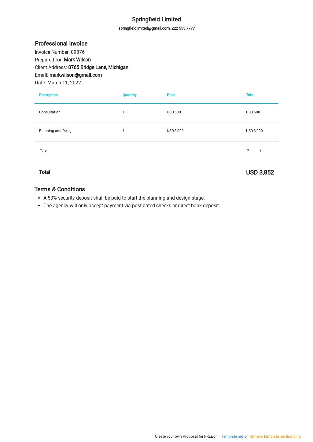 consulting invoice template google docs