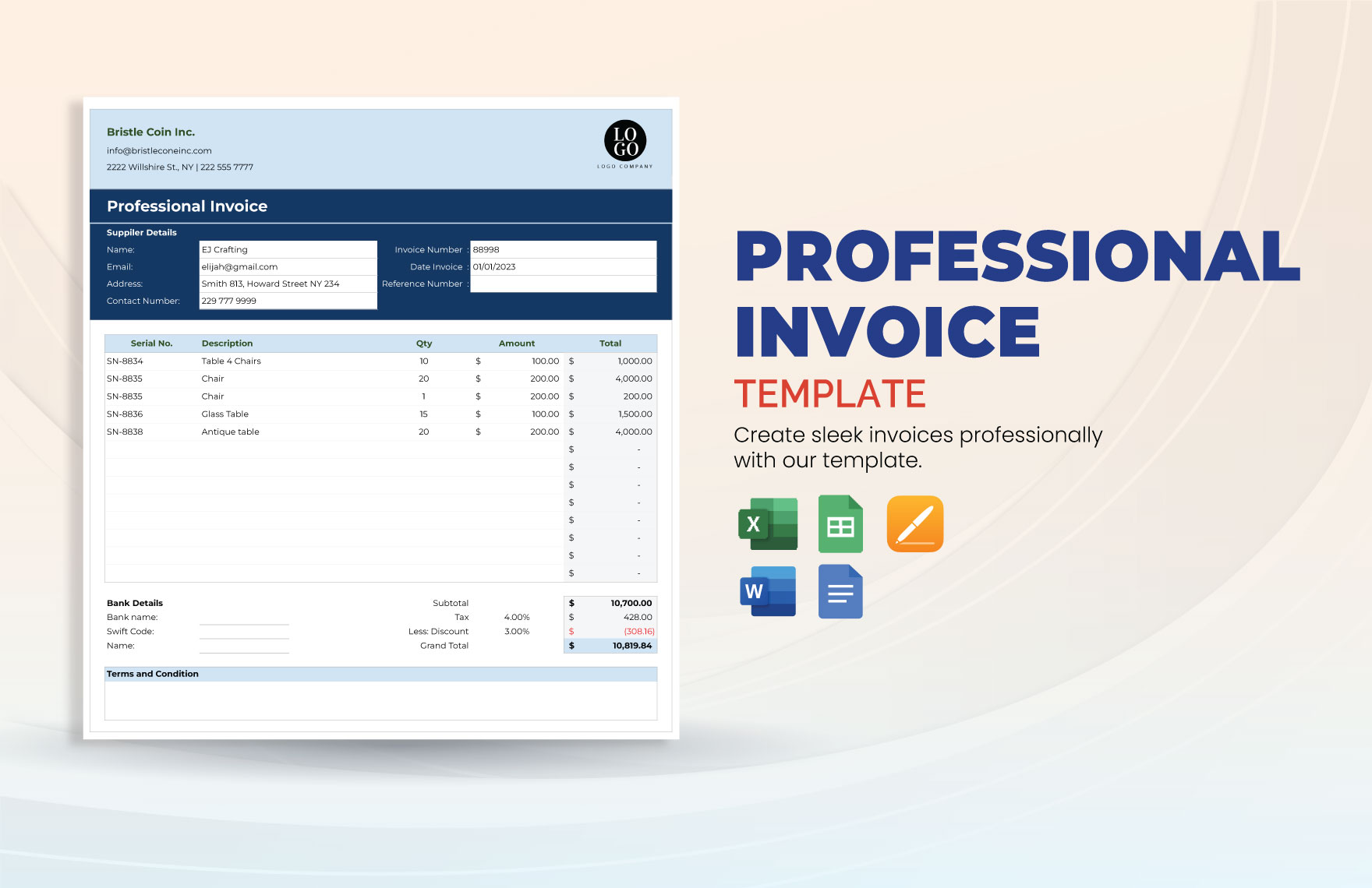 Travel Agency Invoice Template in Excel - FREE Download | Template.net