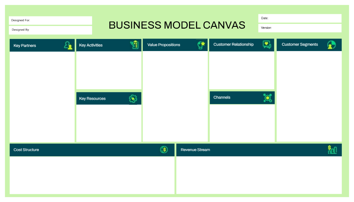 Green Professional Corporate Business Model Canvas Green Professional Corporate Business Model Canvas