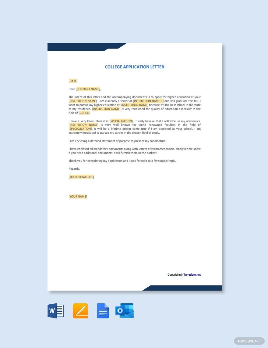College Application Letter Template