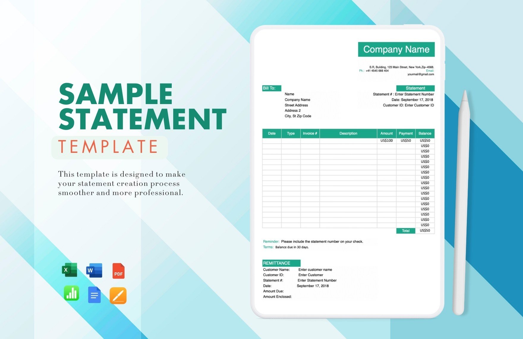 Sample Statement Template in Word, Google Docs, Excel, PDF, Apple Pages, Apple Numbers