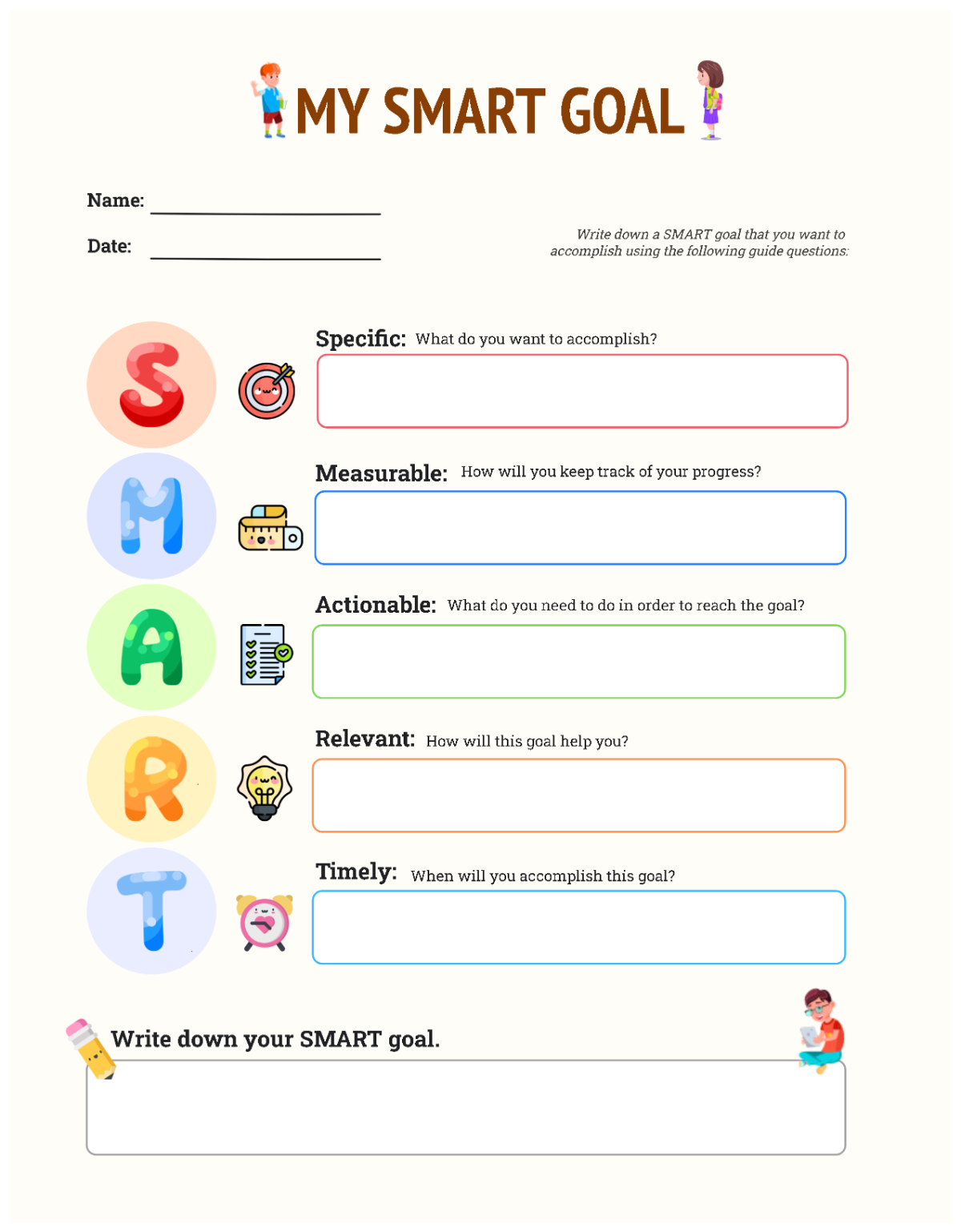 Free Back to School Worksheet for Kids - SMART Goals to Edit Online