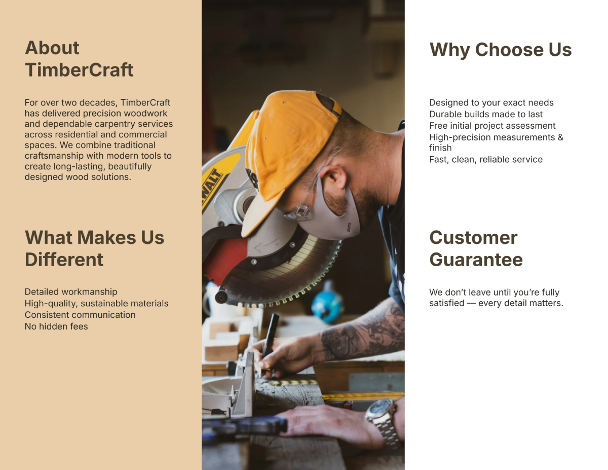 Free Carpenter Tri-Fold Brochure Template to Edit Online