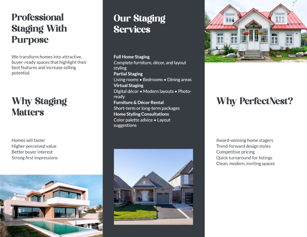 Free Tri-Fold House Staging Brochure Template to Edit Online