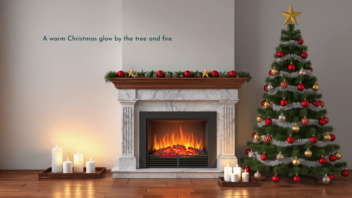 Free Fireplace Christmas Tree Background Template to Edit Online