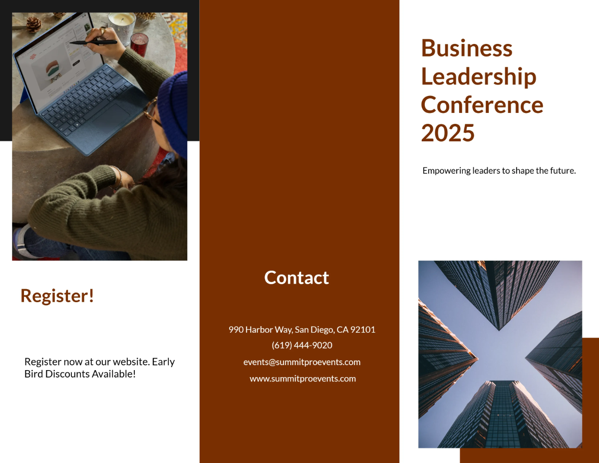 Free Business Conference Tri Fold Brochure Template to Edit Online