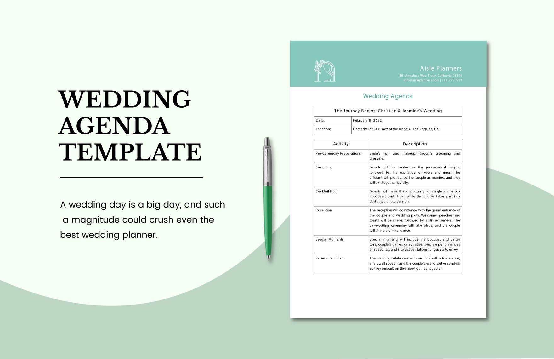 Wedding Agenda Template in Word, Google Docs, PDF, Apple Pages