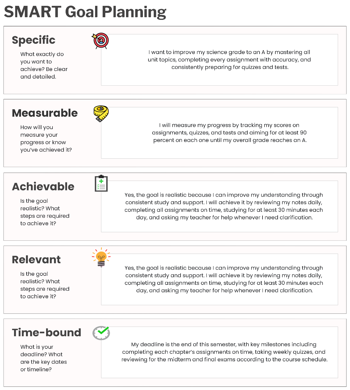 Free White Simple Smart Goal Planning Template to Edit Online