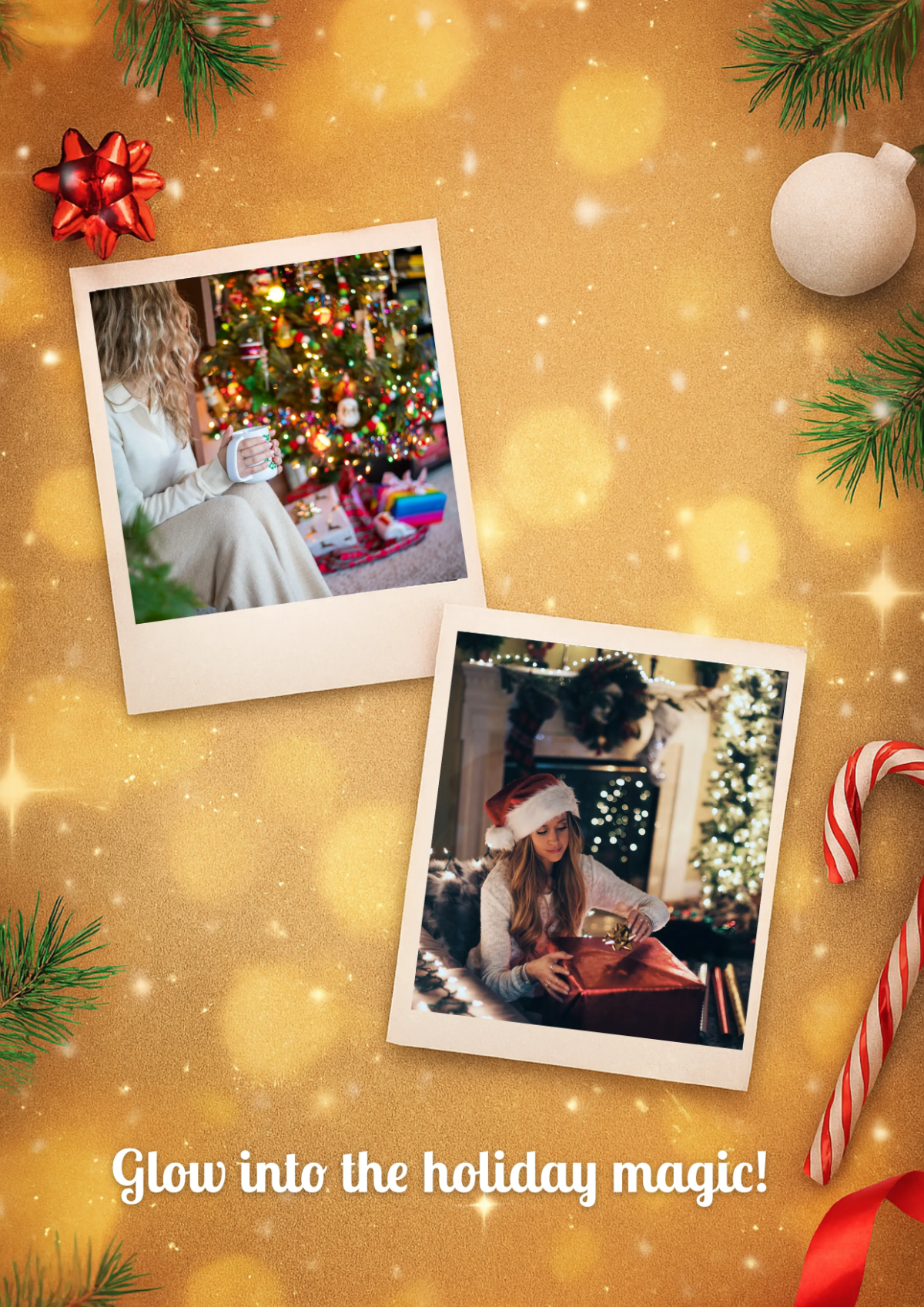 Free Festive Lights Christmas Photo Collage Template to Edit Online