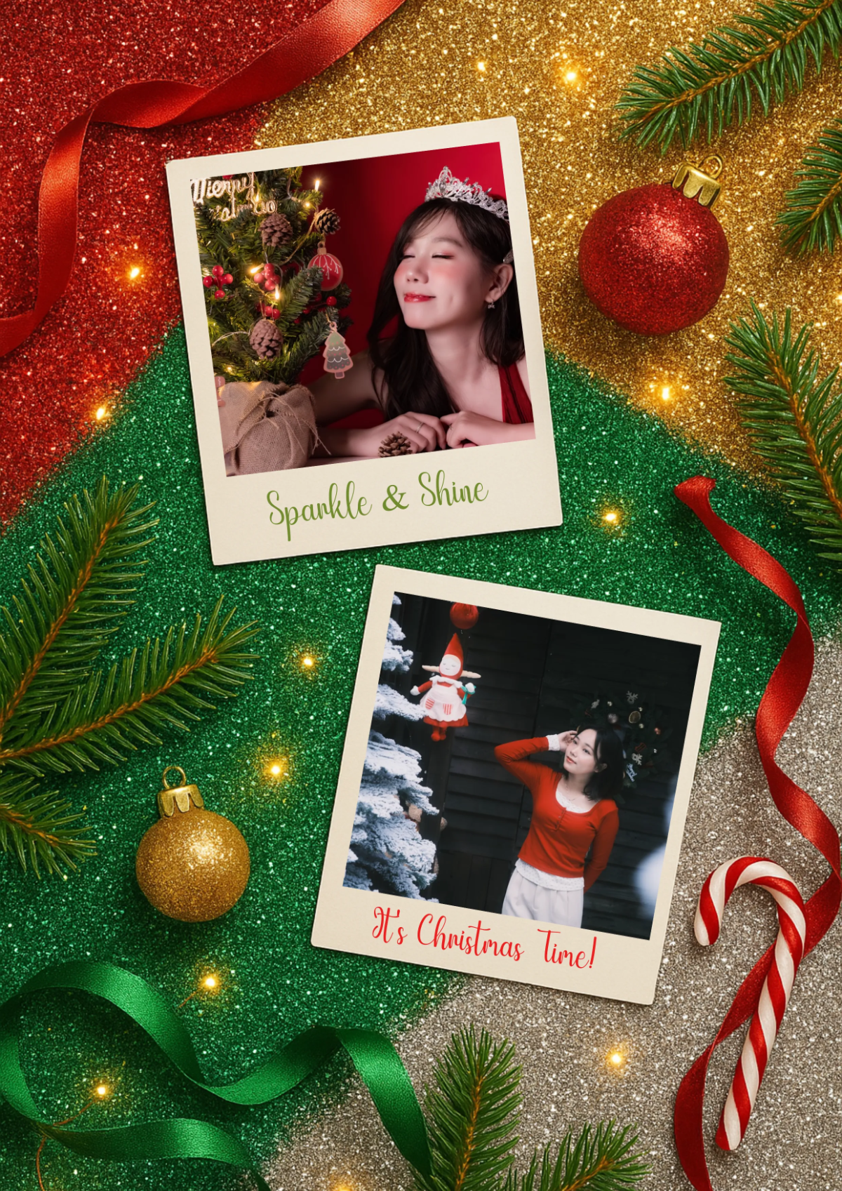 Free Glitter Christmas Photo Collage Template to Edit Online