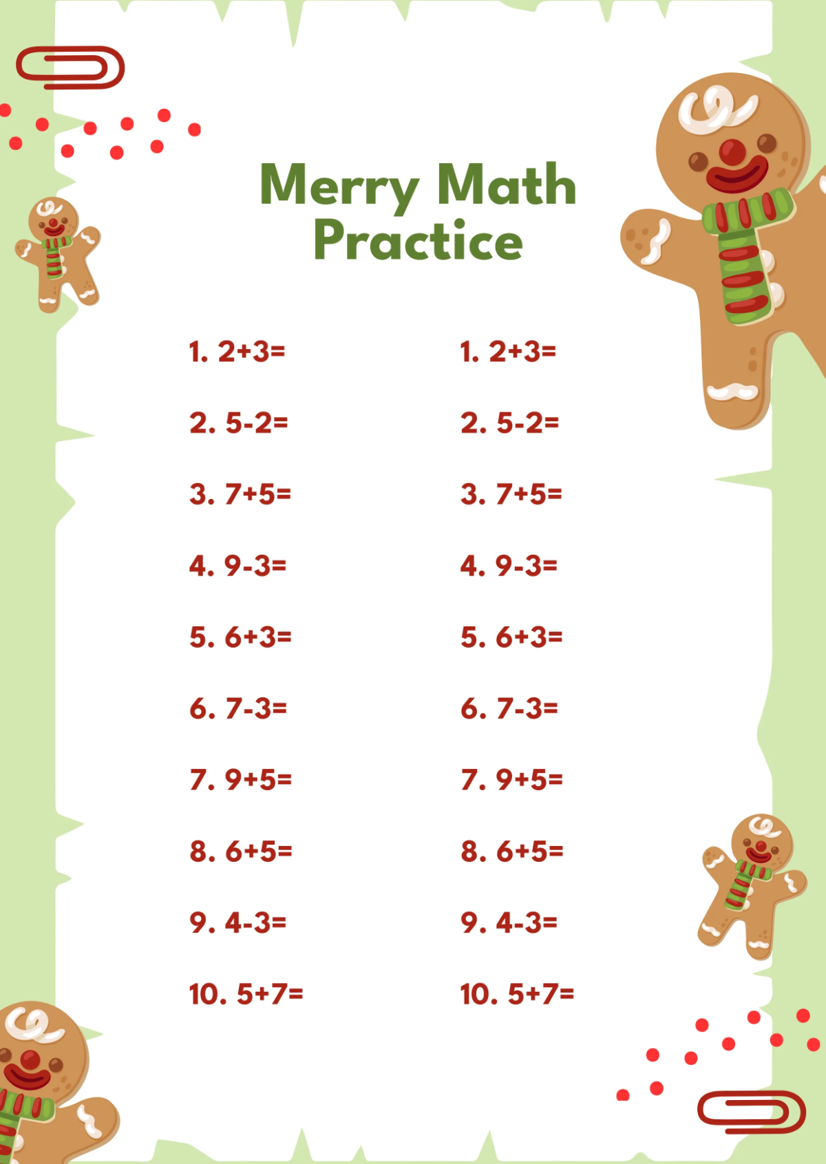 Free Christmas Math Worksheet Template to Edit Online
