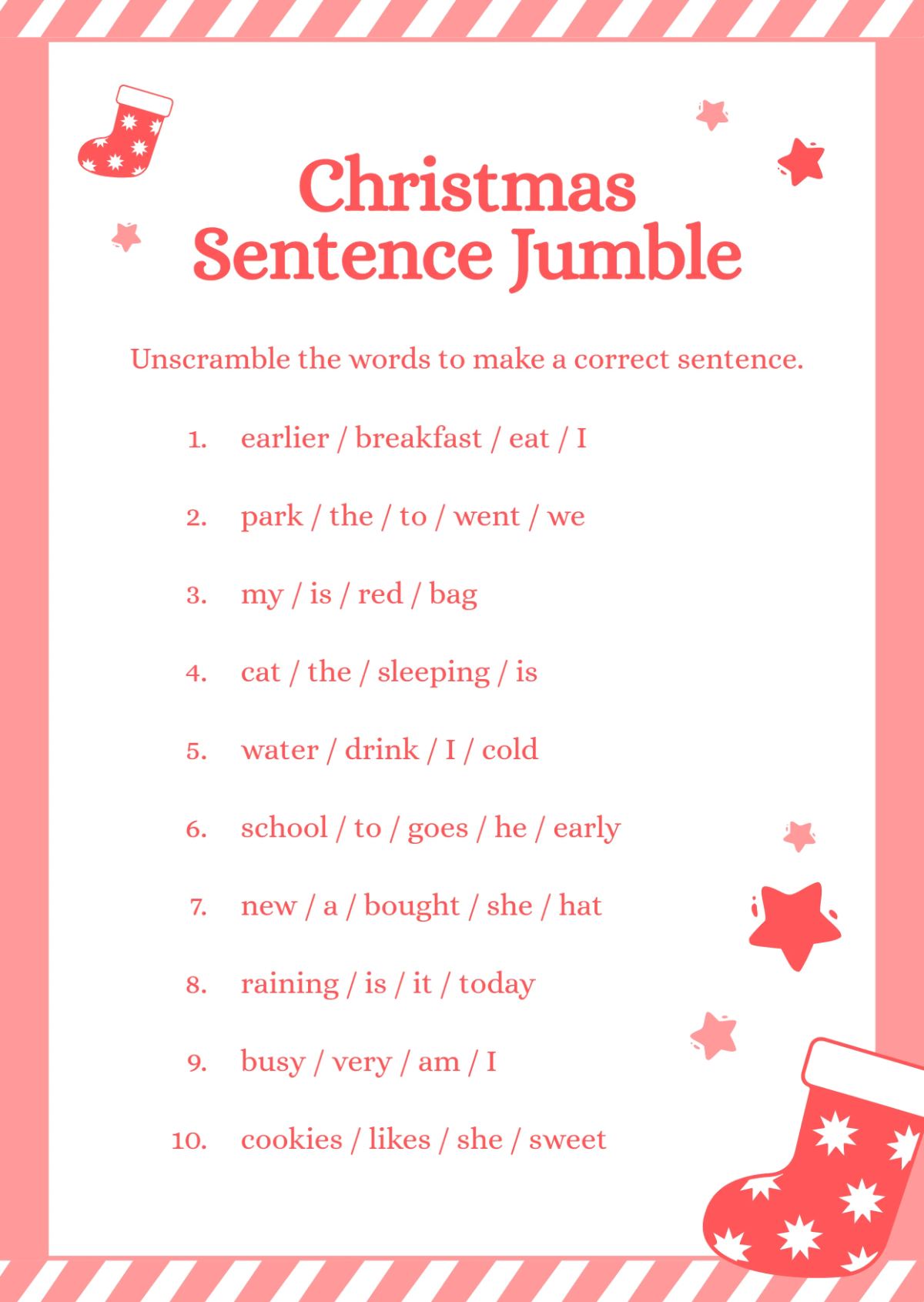 Free ESL Christmas Worksheet Template to Edit Online