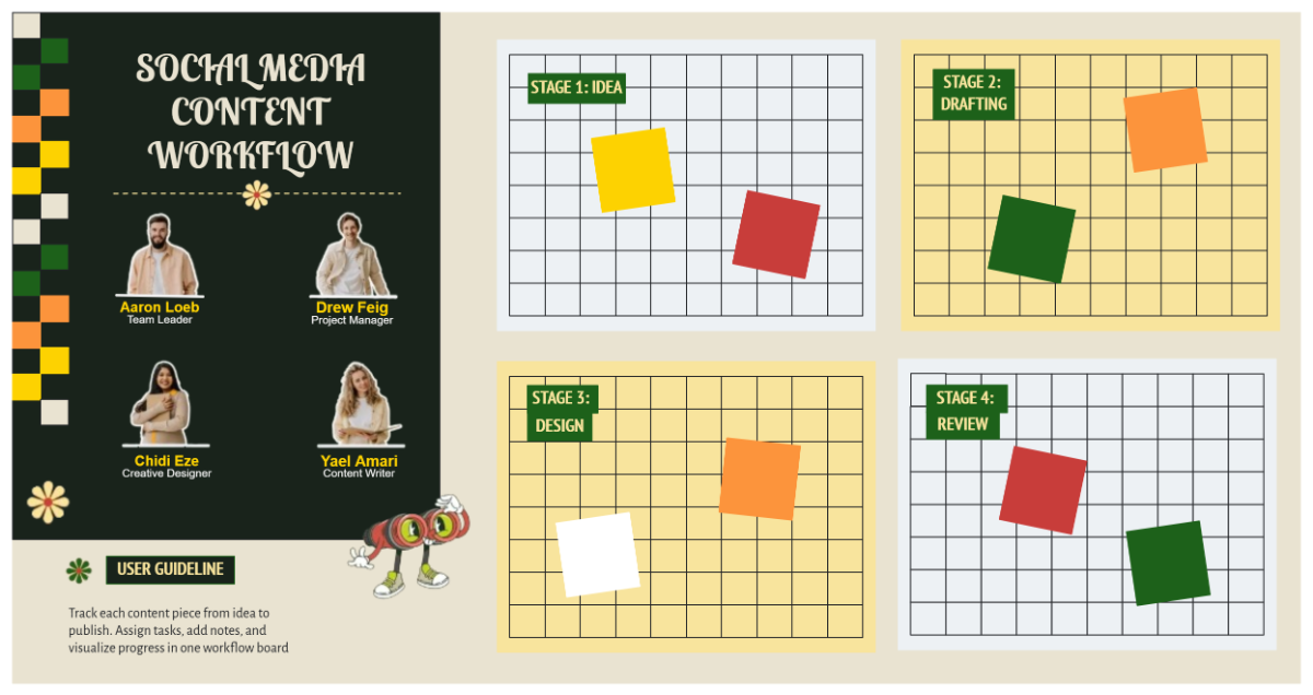 Free Yellow Red and Green Simple Content Workflow to Edit Online